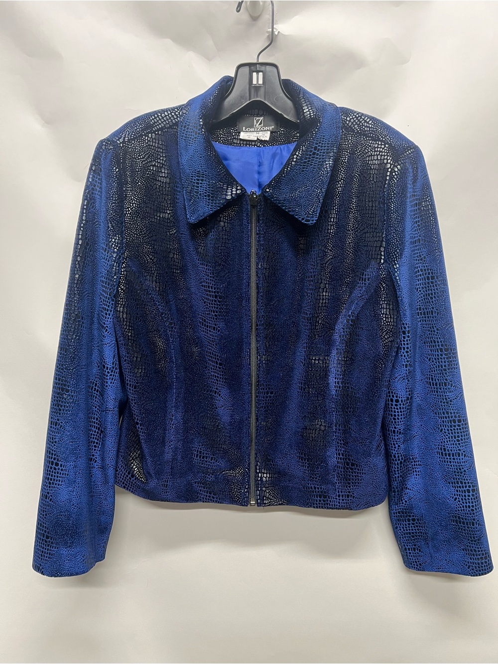 Lorizoni Jacket Women’s M Vintage Silk Blue Snake Print Zip Up Jacket